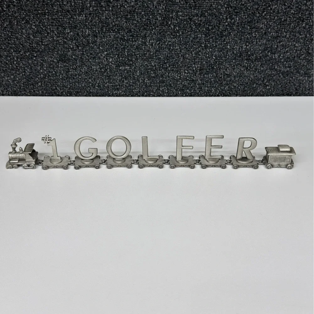 Fort Pewter Vintage #1 Golfer Miniature Train Set Collectible Desk Decor 9pc